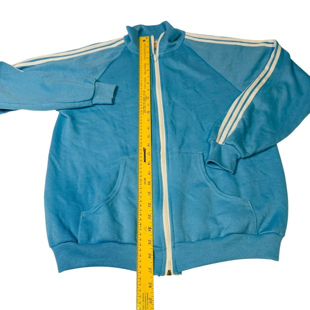 Vtg Blue Warm Up Track Jacket Mens Large Made in USA Athletic Stripes 80s 90s - Picture 2 of 5
